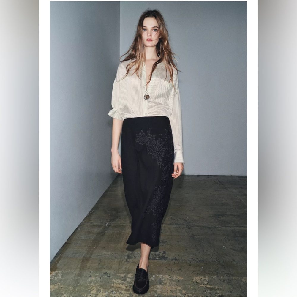 ZARA ZW COLLECTION EMBROIDERED SKIRT NWT SIZE MEDIUM